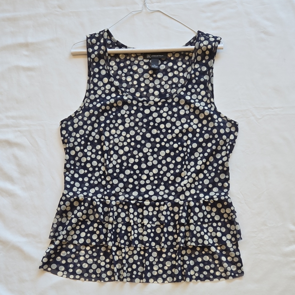 INC International Concepts Navy Polka Dot Tank Top w/ 3-tier Peplum